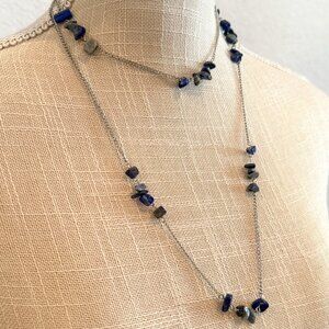 Lapis Lazuli Opera Length Chain and Stone Necklace
